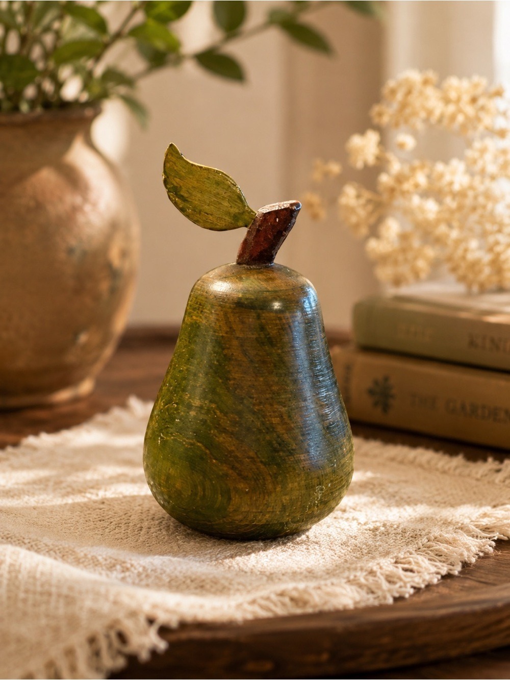 Hand-Turned Solid Wood Pear 🍐 Sculpture • Vintage Artisan Decorative Fruit
